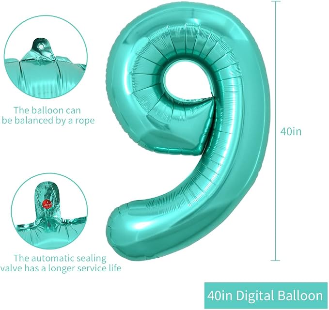 TONIFUL 40 Inch Large Teal Blue Number Balloons, Giant Jumbo Helium Foil Mylar - Image 2