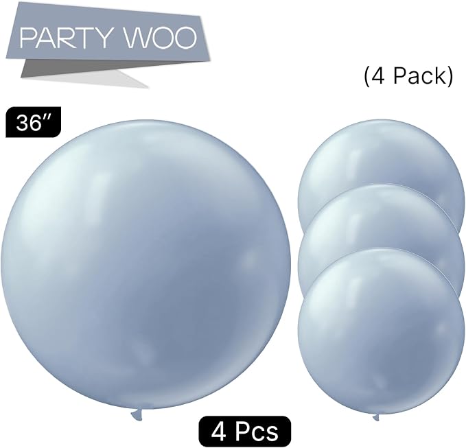 PartyWoo Dusty Blue Balloons 4pcs Slate Blue Boho Neutral Color | 36 Inch - Image 3