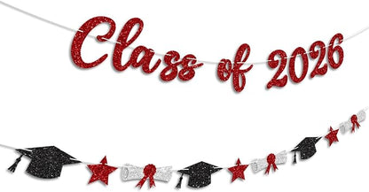 Class of 2026 Banner Red Graduation Decorations Prestrung 2026 Graduation Banner - Image 2