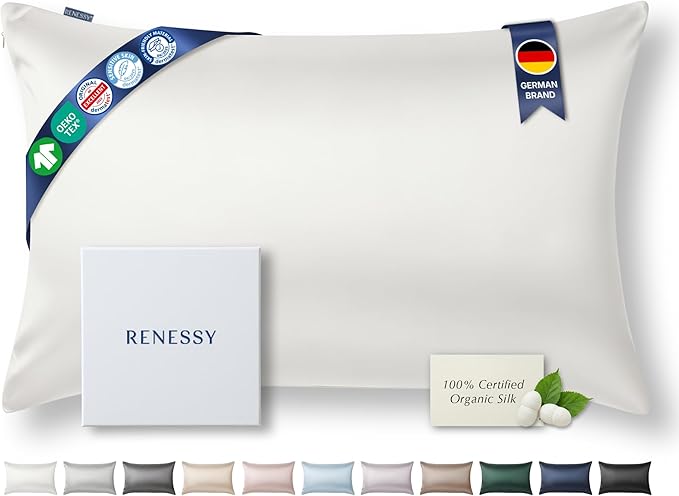 Premium Silk Pillowcase 100% Organic Mulberry Silk, 22 Momme, Grade 6A - Oeko-Tex Certified in Germany - Luxury for Hair & Skin, 1 Piece (Queen Size 20x30 Inches, White)