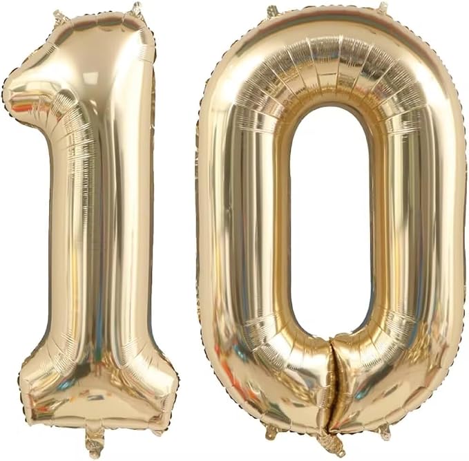 10 Balloon Number, 40 Inch Large Foil Light Gold Number 10 Balloons Champagne by Unknown