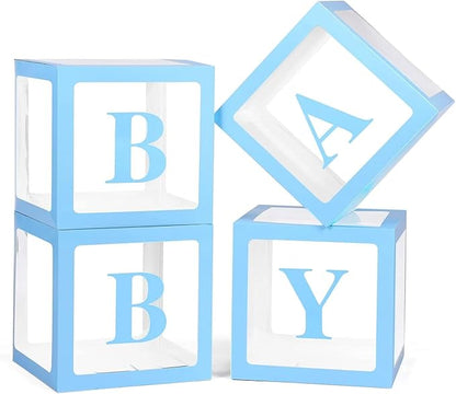 Baby Shower Boxes Party Decorations – 4 pcs Blue Transparent Balloon Boxes – by Unknown