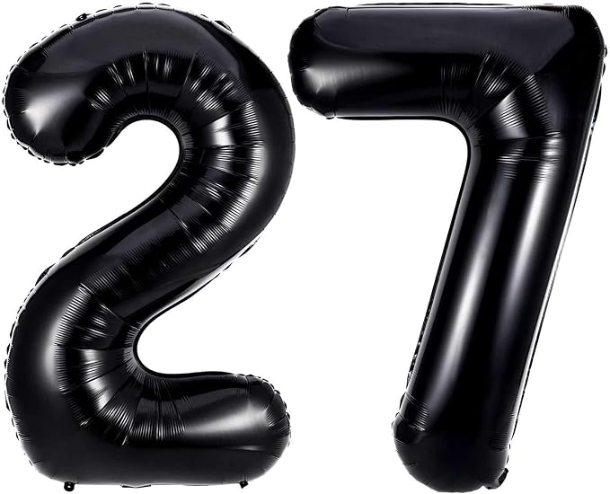 Black 27 Number Balloons, 40 Inch Giant Number 27 Balloons Foil Mylar Helium by Lovoir