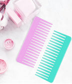 Wide Tooth Detangling Comb for Long, Curly, and Wet Hair - No Handle Styling and Shampoo Comb (2 Pieces - Rose Red, Cyan)