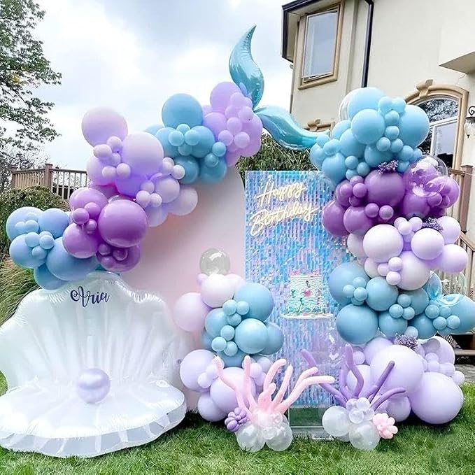 Mermaid Party Balloons, 12Inch Purple Blue Confetti Latex Balloon Helium - Image 3
