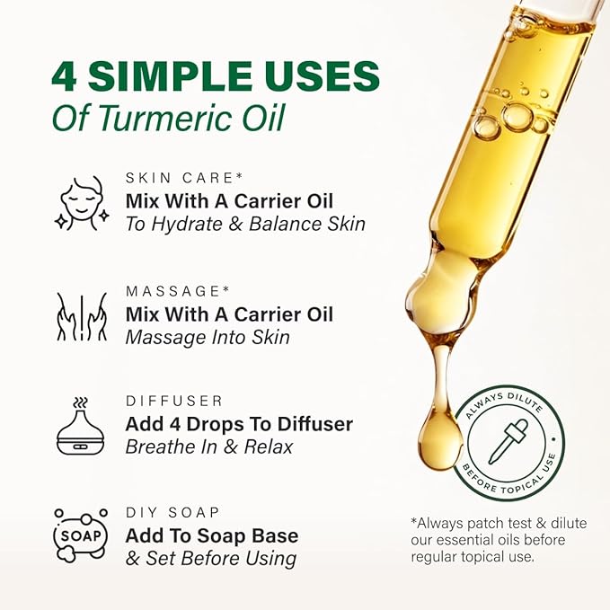KUKKA Turmeric Essential Oils - 4 Fl Oz - for Hair, Skin, Diffuser, Aromatherapy & DIY Soap Making Scent