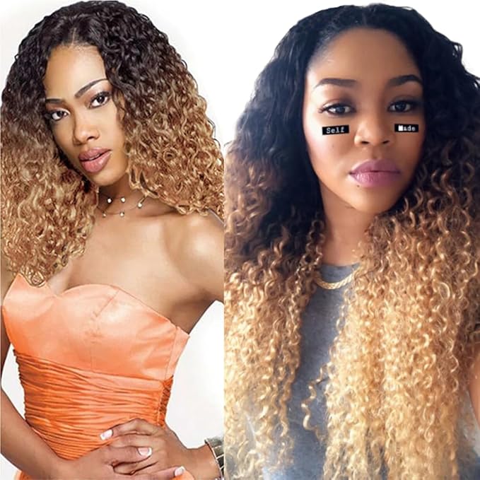 30 32 34 Inch Ombre Brown Human Hair Bundles Blonde Curly Bundles 3 Tone Black and Honey Blonde Bundle Niegmeag Brazilian Virgin Soft and Silky Remy Hair Extensions
