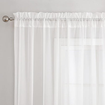 White Sheer Voile Curtains White Embossed Drip 54Wx96L Inch | Light Filtering - Image 7