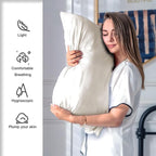 SUATIEN Breathable Mulberry Silk Pillowcase Set - Soft and Silky with Hidden Zipper (Beige, 20" x 26", 2 Pack)