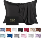 Mulberry Silk Pillowcase for Hair and Skin,Standard Size Cooling Silk Pillow Case with Hidden Zipper,Allergen Proof Dual Sides Soft Breathable Smooth Silk Pillow Cover for Women(Standard,Black)