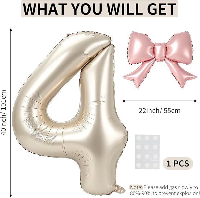 40 Inch Cream Number 4 Balloon - Image 2