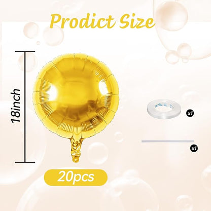 20PCS Gold Round Shaped Balloons, 18 Inch Round Foil Balloon, Giant Round - Image 2