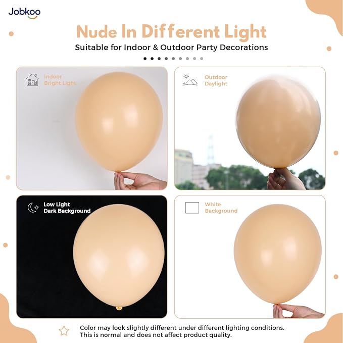 Jobkoo Nude Balloons 12 Inch, Retro Beige Apricot Neutral Latex Balloon | Matte - Image 3