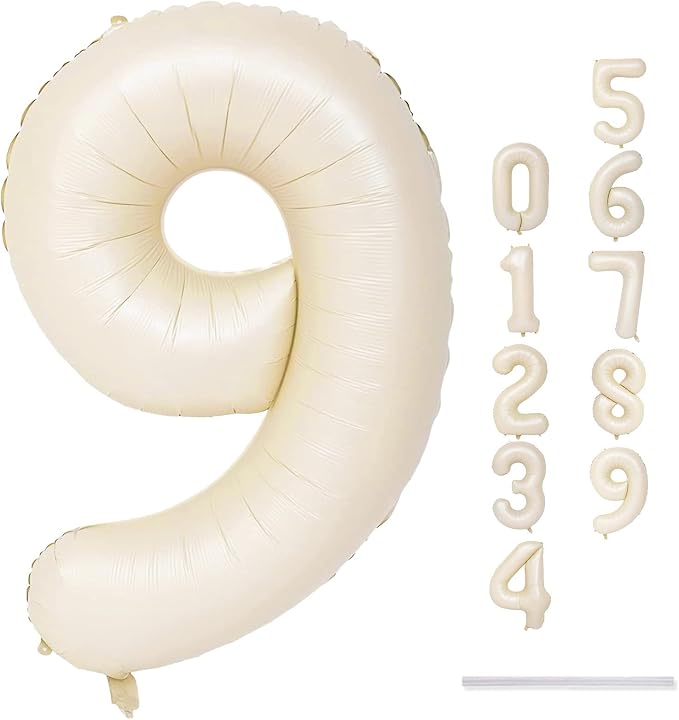 40 Inch Balloon Number 9 Beige, Large Cream Foil Number Balloons Set 0-9 - Image 9
