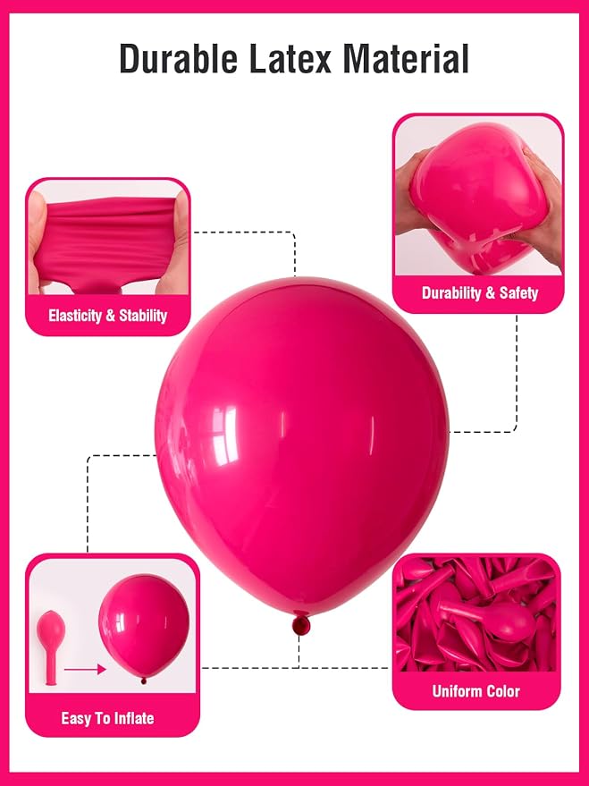 Hot Pink Balloons 125 Pcs Different Sizes 18 12 10 5 Inch Magenta Fuchsia Dark - Image 5