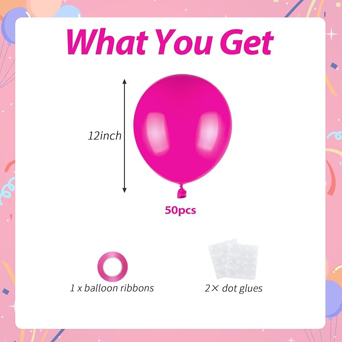50pcs Hot Pink Balloons 12 Inch Vibrant Pink Latex Balloons - Image 2