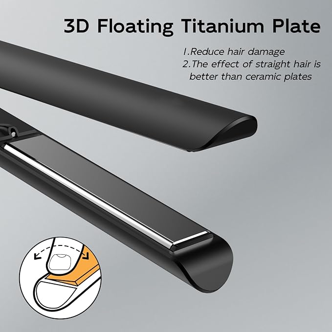 Nicebay 1” Titanium Flat Iron, Fast Heating Hair Straightener & Curler,with 5 Temp Settings, Negative Ion Technology,Travel-Friendly, Smooth Salon Design