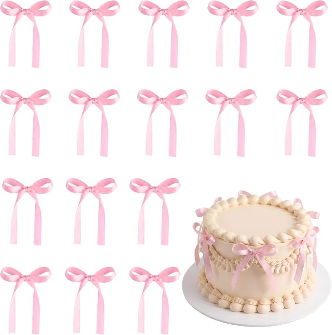 Pink Bows for Cake Ribbon Bow Cake Topper Pink Bow Cupcake Toppers | 30 PCS Bow by NatNarr
