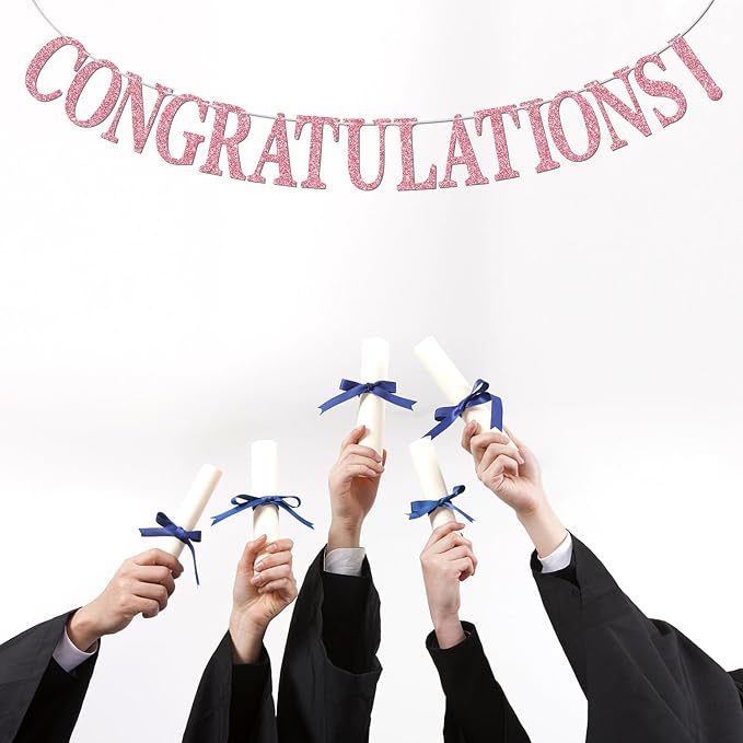 Pink Glitter Congratulations Banner, Congrats Grad/Class of 2026/So Proud of You - Image 4