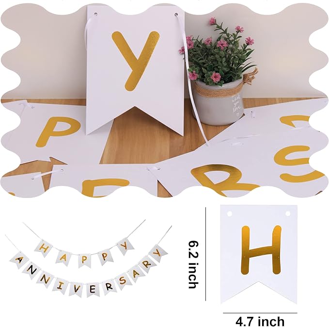 White Happy Anniversary Banner, Party Supplies - Image 2