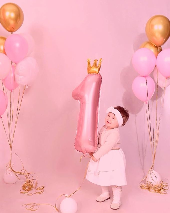 Pink Crown Number 1 Balloon 40 inch, Big Pink 1st Birthday Party Decorations | - Image 4
