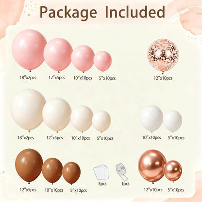 Pink and Brown Balloon Arch Kit, Party | Dusty Retro Blush Pink Brown White - Image 2