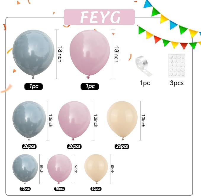 Gender Balloon Garland Arch Kit, Dusty Pink and Blue White Sand Balloons Boho - Image 2