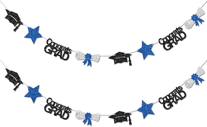 Blue Congrats Grad Banner Graduation Decorations Class of 2026 Glitter Star by Vofrise
