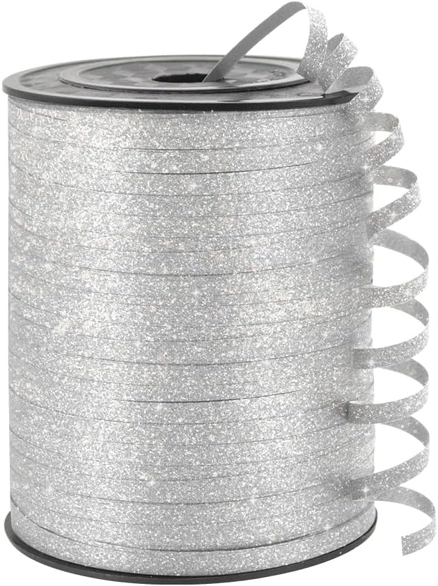 Silvery Glitter Curling Ribbon, 1/5" Wide x 500 Yards Christmas Curling Ribbons by KMERLIFE