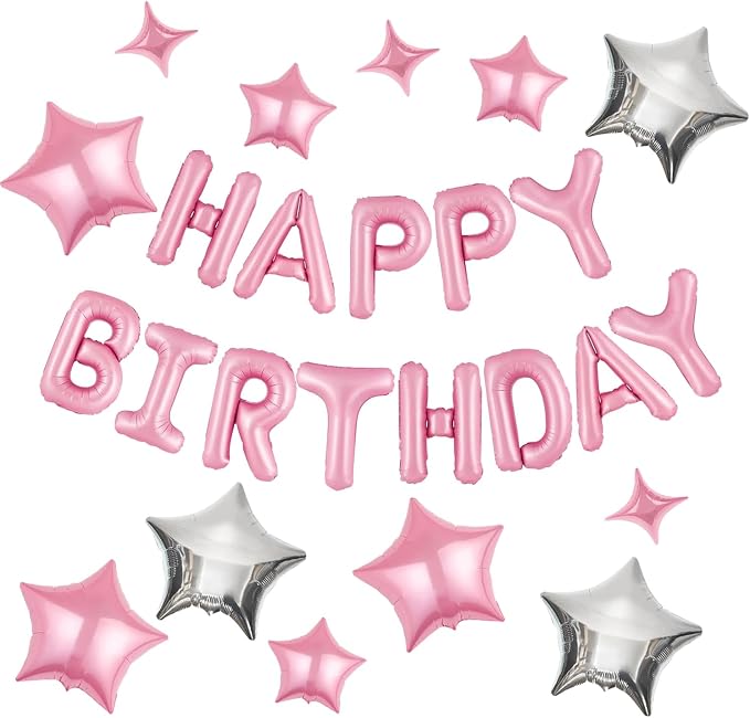CANREVEL Happy Birthday Banner Decorations + 12Pcs Star Balloons, by CANREVEL