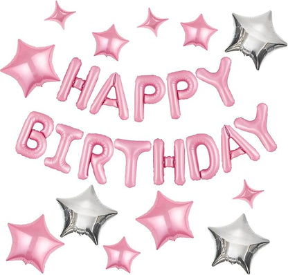 CANREVEL Happy Birthday Banner Decorations + 12Pcs Star Balloons, by CANREVEL
