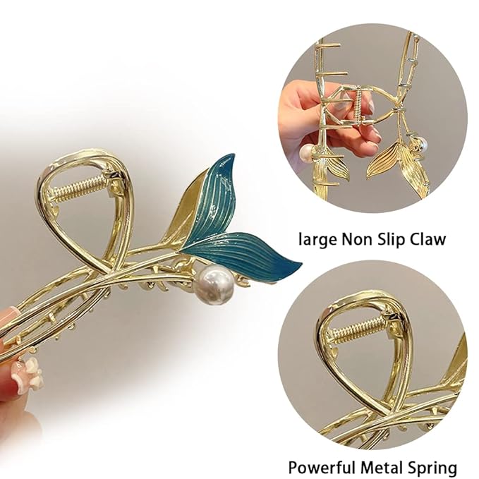 Pearl Large Hair Claw Clips, 2Pcs Strong Metal Clips for Thick and Long Hair