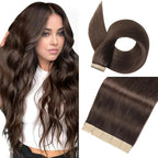 Tape in Hair Extensions Human Hair 16 Inch 20pcs Invisible Tape ins Hair Extensions Real Human Hair Dark Brown Remy Seamless Injected Tape Extensions