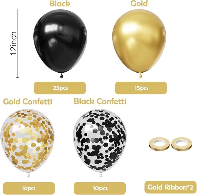 Black and Gold Balloons, 12 Inch Gold Balloons - Image 2