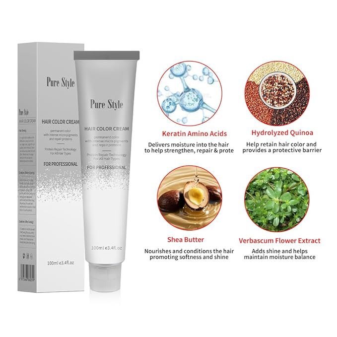 PureStyle 100g Professional Permanent Hair Color Dye Cream Ammonia Free, Long Lasting Blue Black Color, Natural Shine, For All Hair Types Easy At Home Application (22/88 Blue Black)