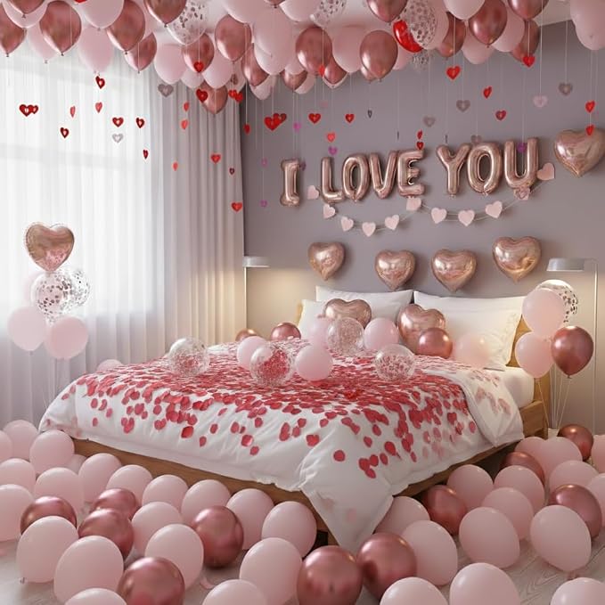 Valentines Day Balloons Garland Arch Kit, Rose Gold Pink Heart I love You - Image 4