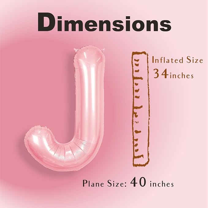 SUWEN 40 Inch Pink Large J Letter Balloons Big Foil Helium A-Z | Jumbo Mylar - Image 2
