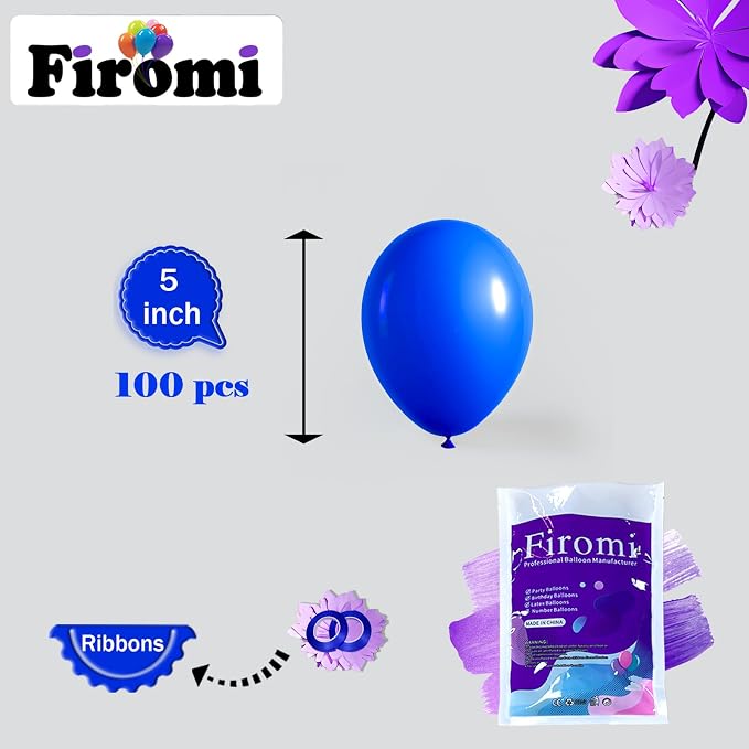 Firomi Small Royal Blue Balloons 5-inch 100 Pack | Helium Shiny Round Blue - Image 2