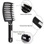 Voremy Magical Brush Detangler & Flat Hair Comb Set, Natural Boar Bristle Hair Brush Ultra Soft For All Hair Types - For Women, Men, Thick And Curly Hair (2 Pack)