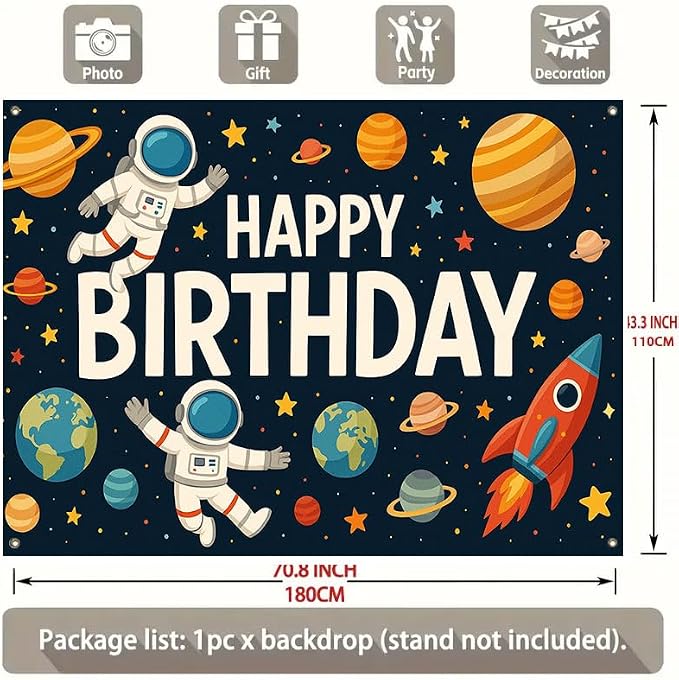 Space Birthday Decorations Banner 71x43 Inch, Large Outer Space Birthday Party - Image 2