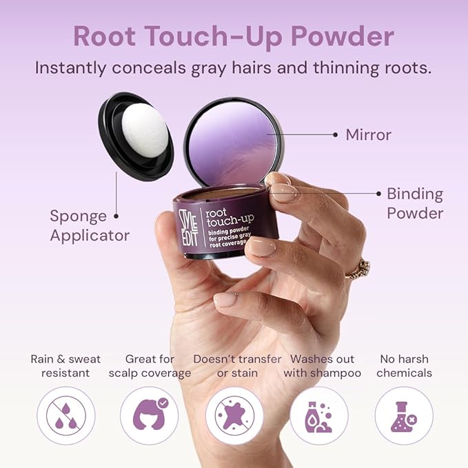 Root Touch Up Powder by Style Edit | Cover Up Hair Color for Grays and Roots | Light Brown Mineral Infused Binding Hairline Powder - 2 Pack