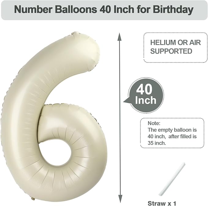 Numbers 15 Balloon 40Inch Cream Balloons - Image 5