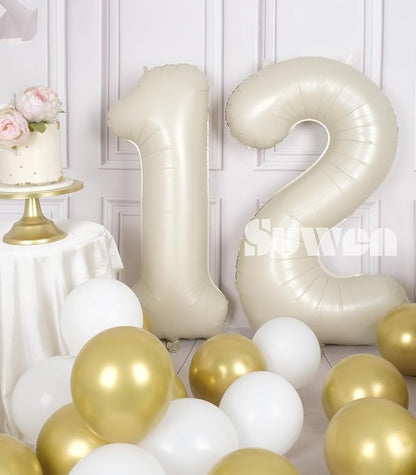SUWEN 40 Inch Cream White Large 12 Number Balloons Big Foil Helium Number - Image 2