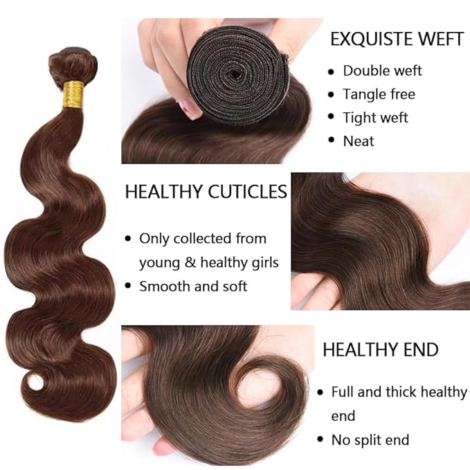 Chocolate Brown Bundles Human Hair Color 4 Body Wave Bundles Niegmeag Brazilian Virgin Remy Hair Single Bundle 14 Inch Brown Body Wave Bundle 100g