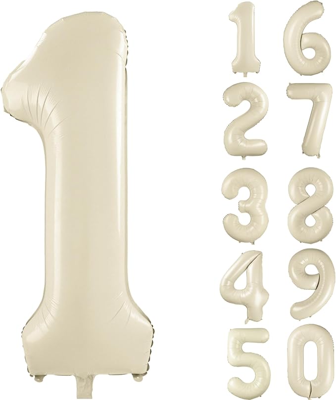 40 inch Cream White Number Balloon Giant Foil Helium Balloons Beige Number 1 by Yeodong