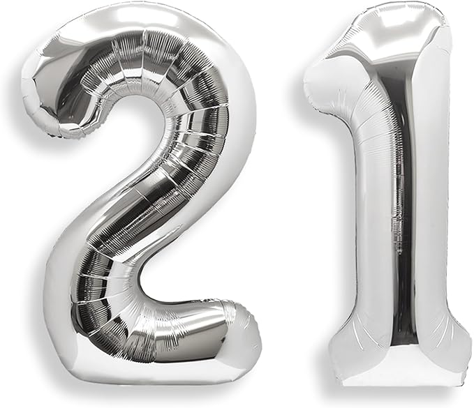AULE 40 Inch Silver 21 Balloon Number Foil 0-9 Birthday Big Numbers | Birthday by AULE