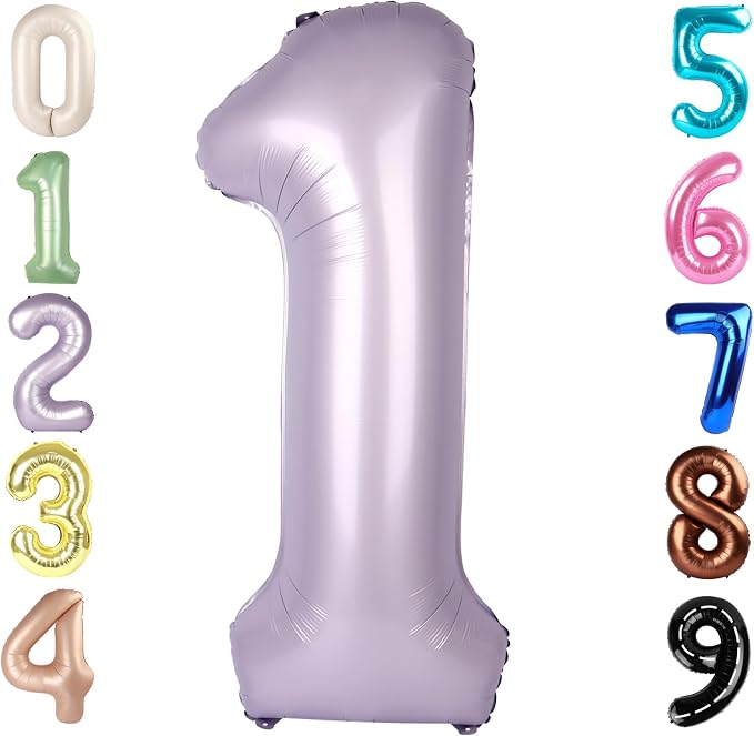 Number 1 Balloons 40 Inch for 1st 11 Birthday Decorations, Cream Purple | Jumbo by Mluchee