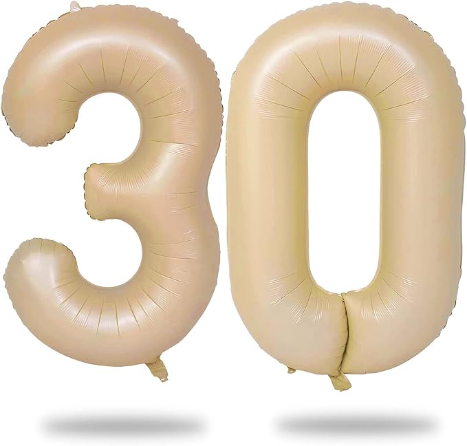30th Birthday Balloons Beige for Women, 40 Inch Giant Nude Brown Foil 30 by Lingqiang