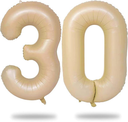 30th Birthday Balloons Beige for Women, 40 Inch Giant Nude Brown Foil 30 by Lingqiang