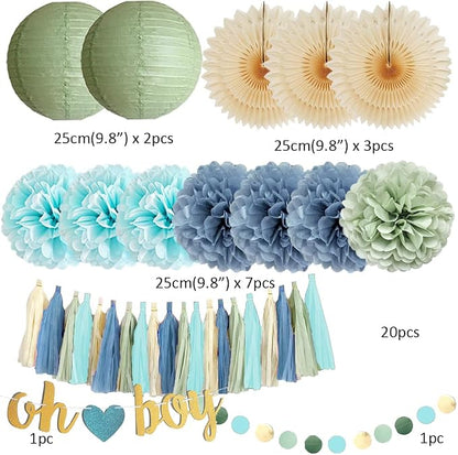 Dusty Blue and Sage Green Baby Shower Decorations Oh Boy Sage Green and Blue - Image 7